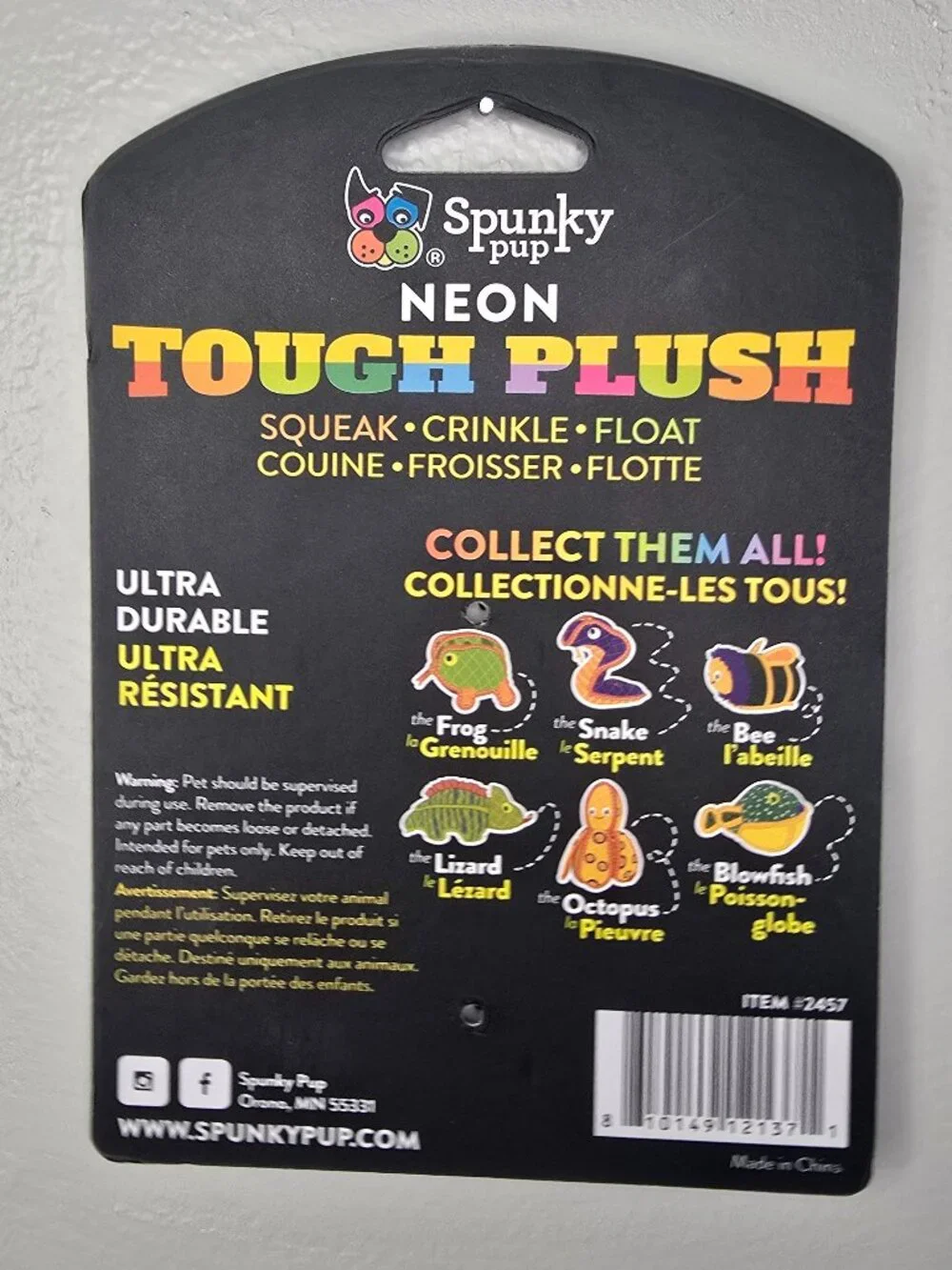 Spunky Pup Neon Tough Plush Bee Small Dog Toy